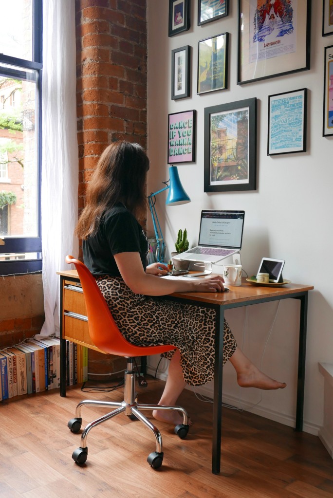 Manchester-based UX Designer, Becky Colley, at work in her home office